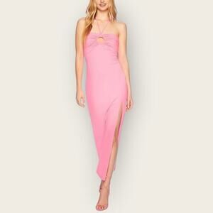 NWT | Susana Monaco | Halter Keyhole Maxi Dress | Shocking Pink | Size L
